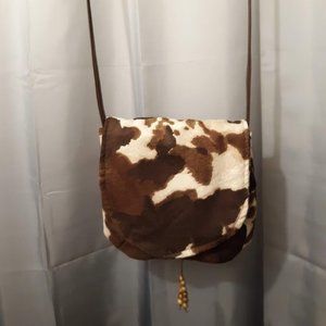 Classic Western Cow hide Print Crossbody Purse Shoulder bag Flip Top Brown Small